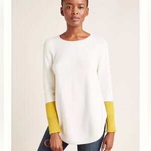 Anthropologie Cream & Mustard Rebekah Color Block Tunic Sweater